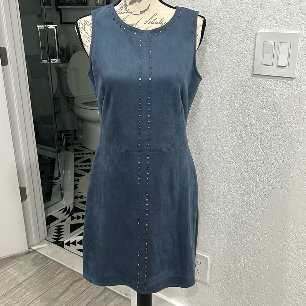 White House Black Studded Vegan Suede Sheath Dress!!